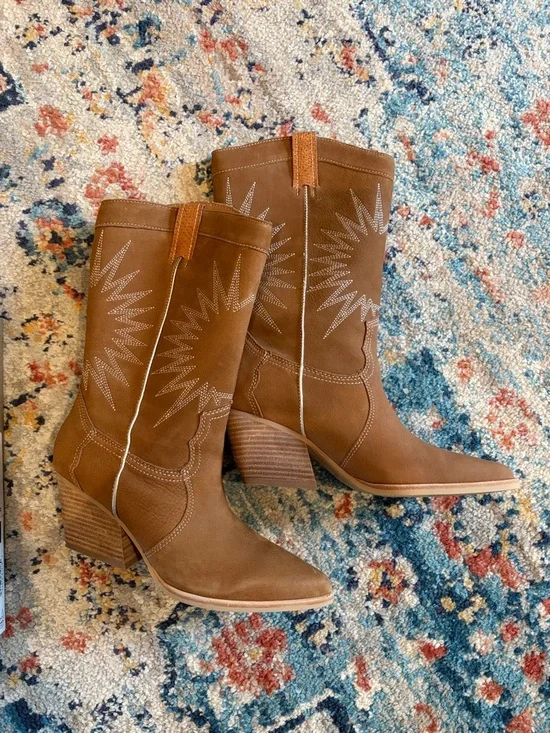 Dolce Vita Lawson Boot in Whiskey Nubuck Western Heeled Mid-Calf Boots 8 cowgirl - Picture 15 of 17